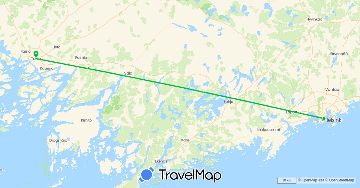 TravelMap itinerary: driving, bus in Finland (Europe)